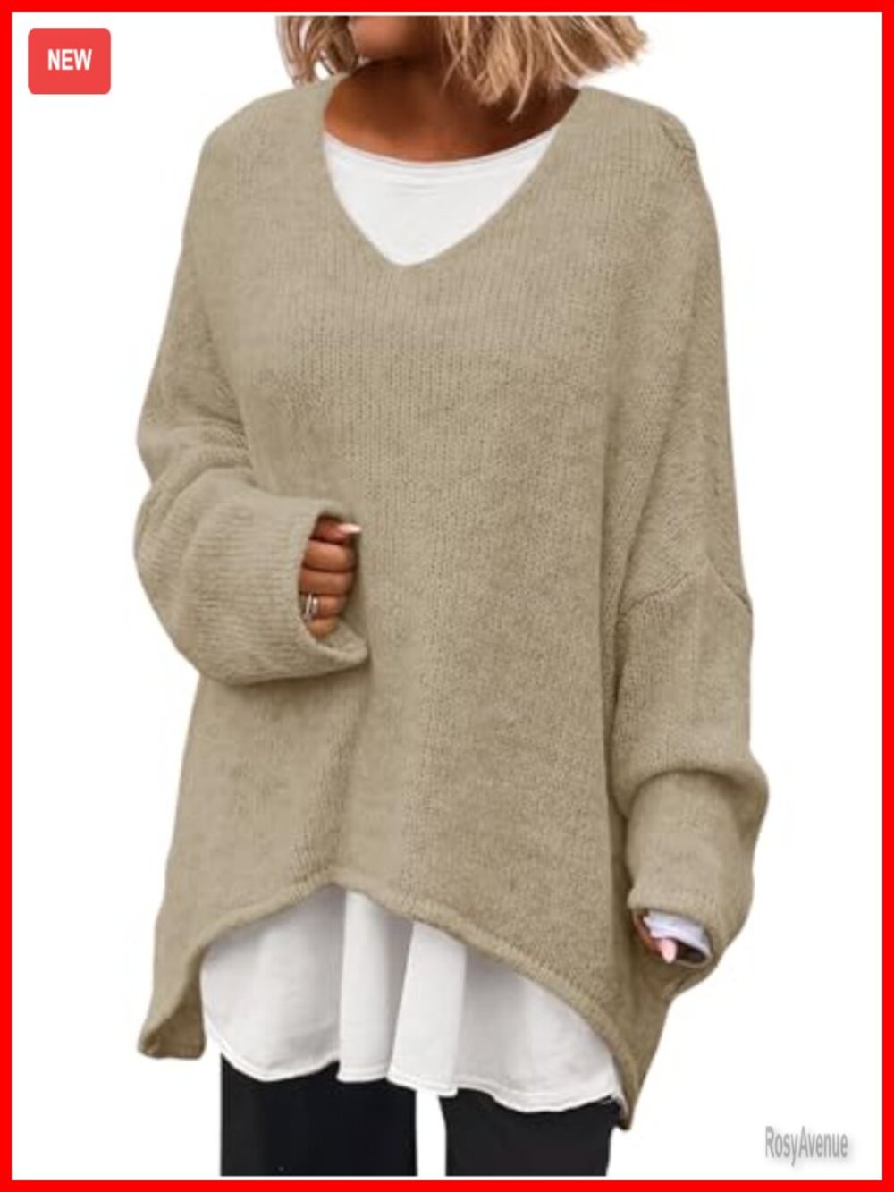 Oversized V Neck Batwing Long Sleeve Knit Slouchy Pullover Sweater Top